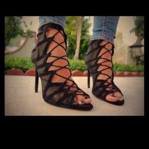 Zara NWT Mesh Lace Up Heels